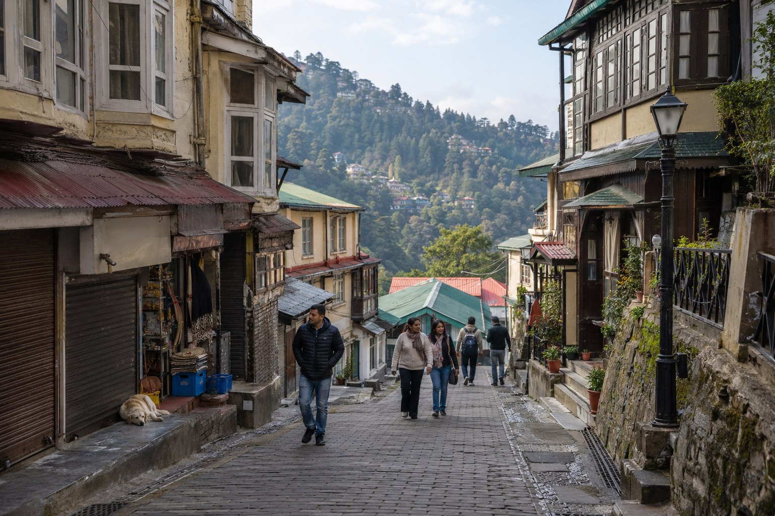 Daily life along a Shimla hillside lane